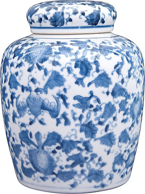 Creative Co-Op Decorative Blue and White Ceramic Ginger Jar with Lid, Large-image