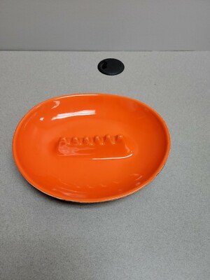 Vintage Mid Century Orange  Glazed  Pottery Ashtray  MADE IN USA #7006-image