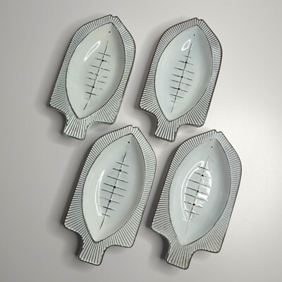 Set of 4 Creative Co-op Fish Shaped Embossed Metal Soap Trinket Dish-image