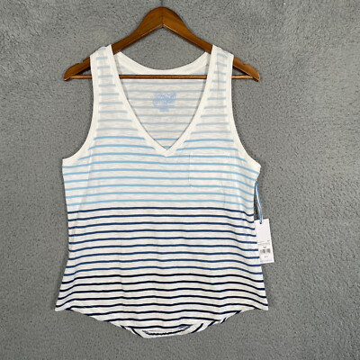 Southern Tide Joss Striped Yacht Blue V-Neck Tank Medium NWT-image
