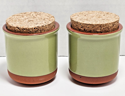 Pair of Creative Co-Op Corked Terra Cotta and glazed spice Jars,-image