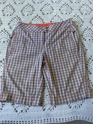 Cutter and Buck Annika Shorts Womens Size 6 Orange Plaid Mid Rise Bermuda-image
