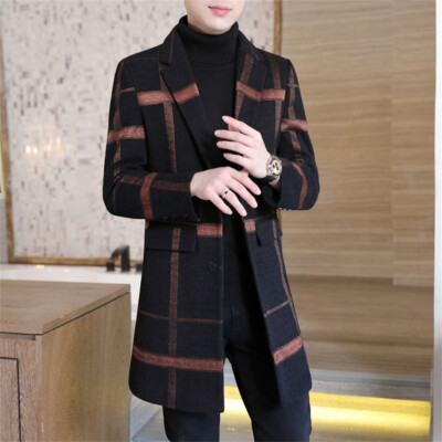 Men's Business Trench Coat Mid-Length Casual Overcoat Autumn Warm Coat-image