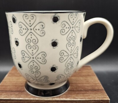 Tea Cup Mug w Tea Bag Holder Creative co-op Black & white Design-image