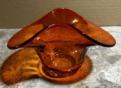 Mid Century Hand Blown Orange Glass Bowl-image