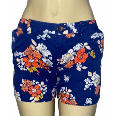Old Navy Women 4 Shorts Blue Orange Floral Printed Cotton Chino Mid Rise 5”-image