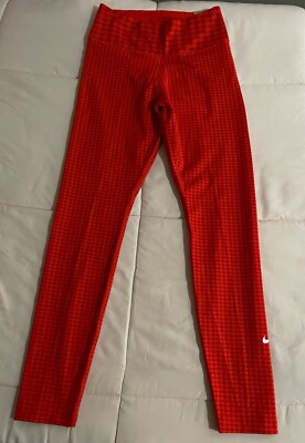 Nike Women's Size Small Dri Fit Leggings Orange Mid Rise 7/8 Length-image