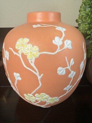 Vintage ( Mid century?)Orange Cherry Blossom Pottery Vase -image