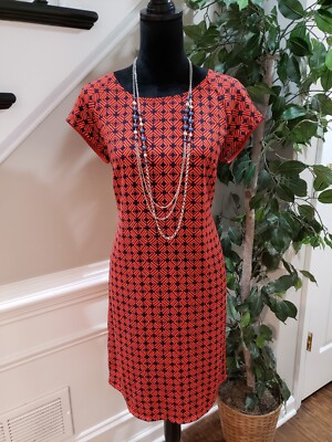 Merona Women Orange & Blue Polyester Round Neck Short Sleeve Knee Length Dress M-image