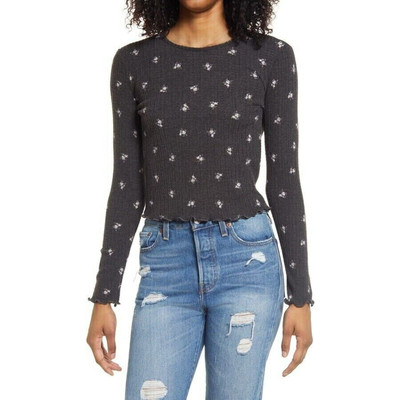 La La Land Creative Co. Women's Soft Floral Thermal Top Size Medium Black NWT-image
