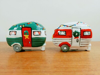 Creative Co-op Happy Camper Christmas Salt Pepper Shakers - Travel Trailers EXC-image