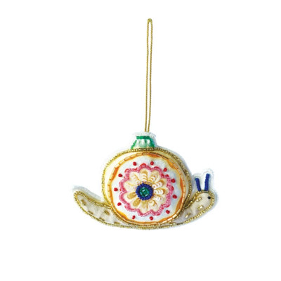 Creative Co-op Pink Beaded Snail Ornament Bauble-image