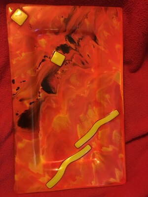 Mid Century Fused Glass Tray Rectangular Orange Vibrant-image