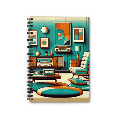 Retro Lounge Spiral Notebook - Teal Orange Brown Mid-Century, Cozy  Decor-image