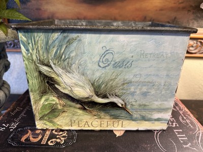 Creative Co-Op/Artist Susan Winget-Galvanized Tin Rectangle Handled Box-Egret--image