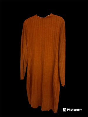Plus Size 1x Orange mid length ribbed long sleeve dress-image