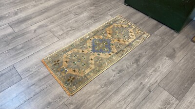orange small rug, doormat, batroom rug, handmade rug, wool rug, 1.6 x 3.5 ft-image