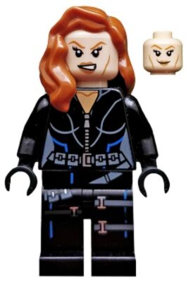 LEGO® Minifig sh0035 - Black Widow - Black Jumpsuit, Dark Orange Mid-Length Hair-image