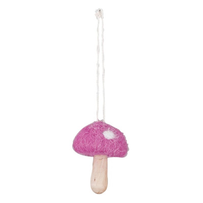 Creative Co-op Small Pink Mushroom Wood & Wool Ornament Bauble-image