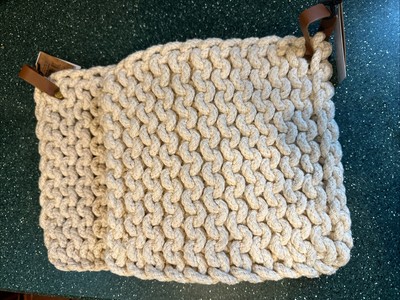 NEW Creative Co-op Hand Crocheted Cotton Pot Holder 8” Tan Cream Lot Of 2-image