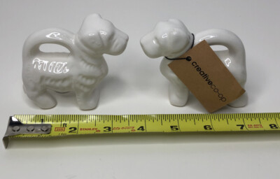 Creative Co-op DF1052 White Ceramic Dog Shaped 2 Pieces Salt & Pepper Shakers-image