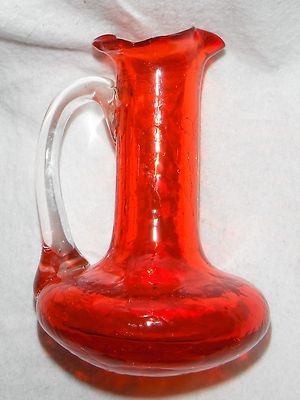 VINTAGE CRACKLE ORANGE PITCHER 4 1/4 INCHES TALL-image