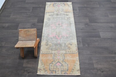 Vintage Turkish Runner Rug 2x5ft Wool Anatolian Handmade Hallway Oushak BEIGE-image