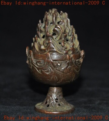 old Chinese Buddhism temple bronze Boshan joss Incense burner Censer statue-image