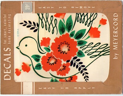 Vtg Mid Century Meyercord Decal NIP White Peace Dove Orange Poppies-image