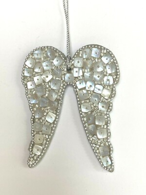 Creative Co-Op Mother of Pearl Angel Wings Ornament with Glass Beads-image