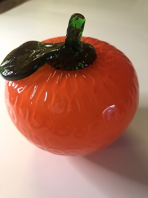 Vintage Decoration Hand Blown Murano Style Glass Orange Fruit Mid Century-image