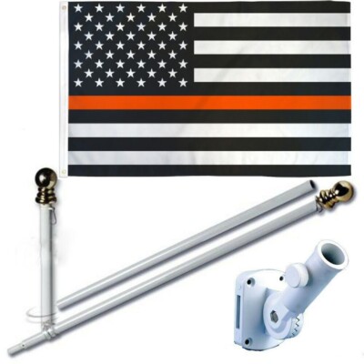 Thin Orange Line USA 3 x 5 FT Flag + 6 Ft Spinning Tangle Free Pole + Bracket-image