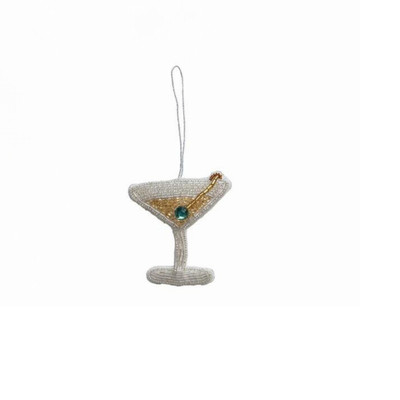 Creative Co-op Yellow Cocktail Martini with Green Olive Ornament Bauble-image