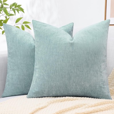 Couch Throw Pillow Covers 18x18 Set of 2, Decorative Soft Chenille Solid Dyed...-image