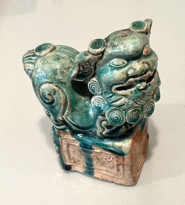 Vintage Antique Chinese Ming Pottery Tomb Cancai Glaze Foo Dog Joss Stick Holder-image