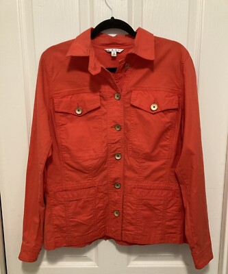 CAbi Womens Orange Jacket Button Up W/ruffle Back Hem & Multiple Front Pockets M-image