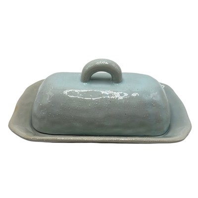 Creative Co-Op Blue Mint Green Glazed Ceramic Butter Dish | Handmade Look-image