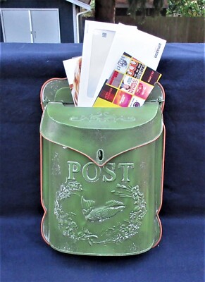 REPRODUCTION TIN EMBOSSED GREEN  MAILBOX by CREATIVE CO-OP UNUSED - SEE DESC.-image