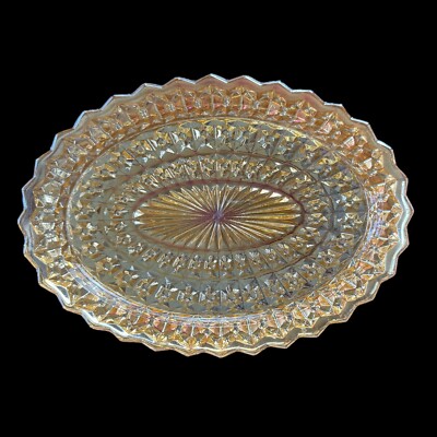 Vintage Mid Century Jeanette Glass Oval Platter Dish Orange Carnival Glass MCM-image