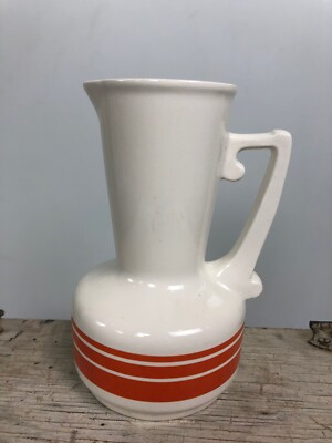 Mid Century Carafe Pitcher With Orange Stripes-image