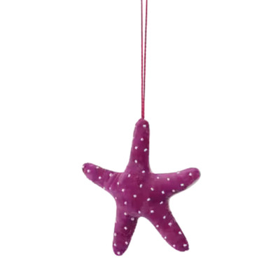 Creative Co-op Purple Cotton Velvet Starfish Ornament Bauble-image