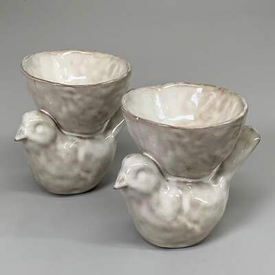 CREATIVE CO-OP INC. (2 PACK) Avian Stoneware Bird Bowl Home Decor Cream DF9590-image