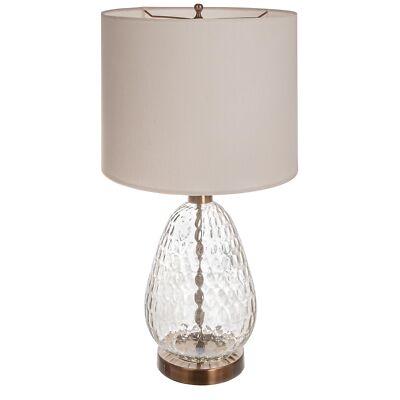 Creative Co-Op Textured Glass Base Table Lamp with Cotton Drum Shade, White-image