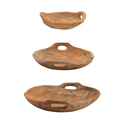 Creative Co-Op Teak Wood Handles, Set of 3 (Each One Will Vary) Bowl, Natural, 3-image