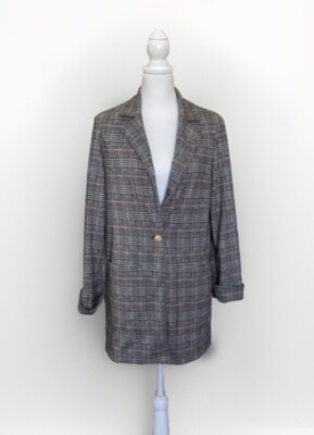Sanctuary Jacket Women XS Herringbone Plaid Long Sleeve Mid Length Button Orange-image