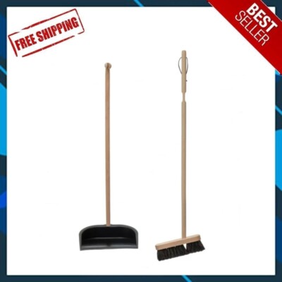 Creative Co-Op Beech Wood Broom & Standing Metal Dust Pan, Set of 2-image