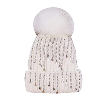 BOLLEY JOSS Womens Winter Beanies Glitter Sequins One Size White-rhinestone-image