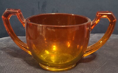 Vintage Orange & Yellow Glass Sugar Bowl-image
