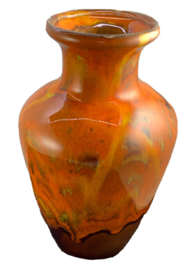 Vintage Vase Mid-Century Modern Orange, Brown Fall Color Glaze Pottery USA 467-image
