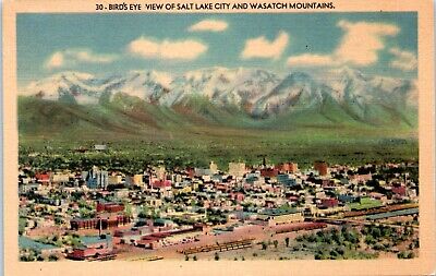 Postcard Birds Eye View of Salt Lake City Wasatch Mountains 1940s or 1905s-image